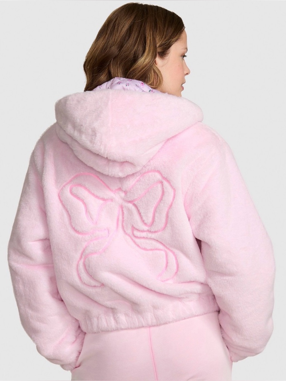 Victoria's Secret PINK x LoveShackFancy Faux Fur Bow Cropped Jacket XL Rare